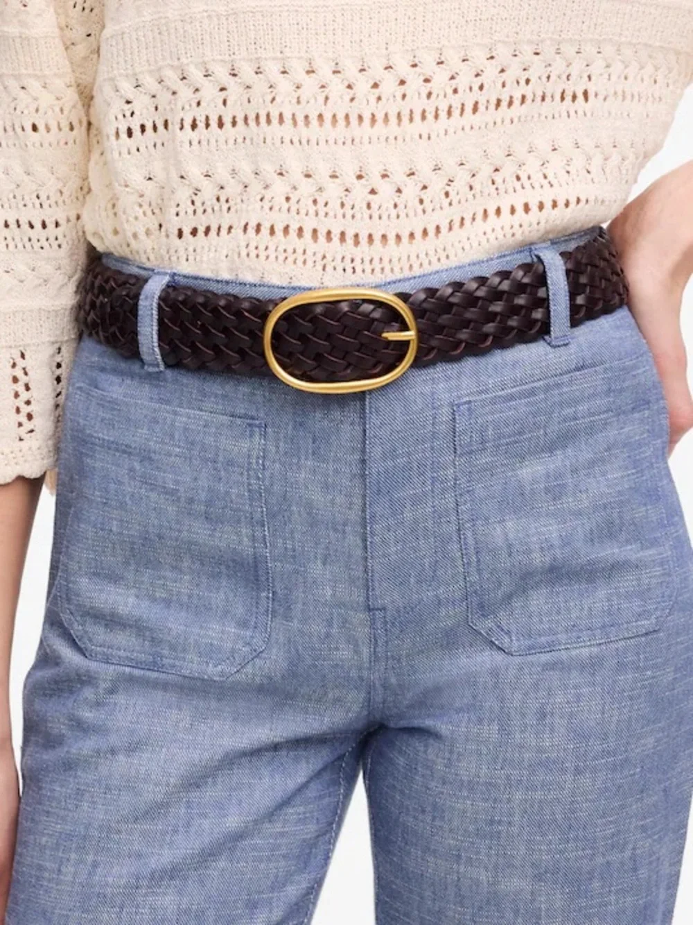Madewell Woven Leather Oval-Buckle Belt in Coffee Bean XS Small